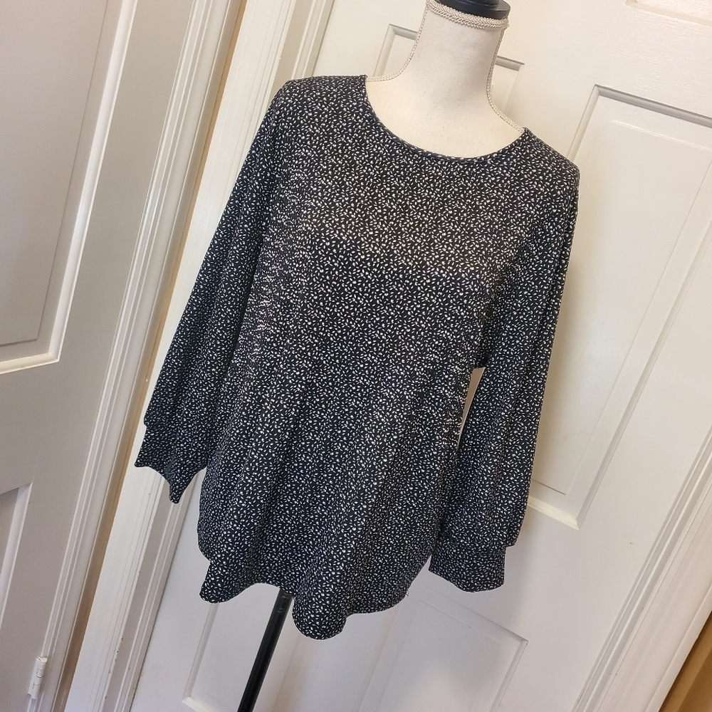 Adrianna Papell Black & White Mesh Crewneck 3/4 Sleeve Knit top Size large - Picture 3 of 11